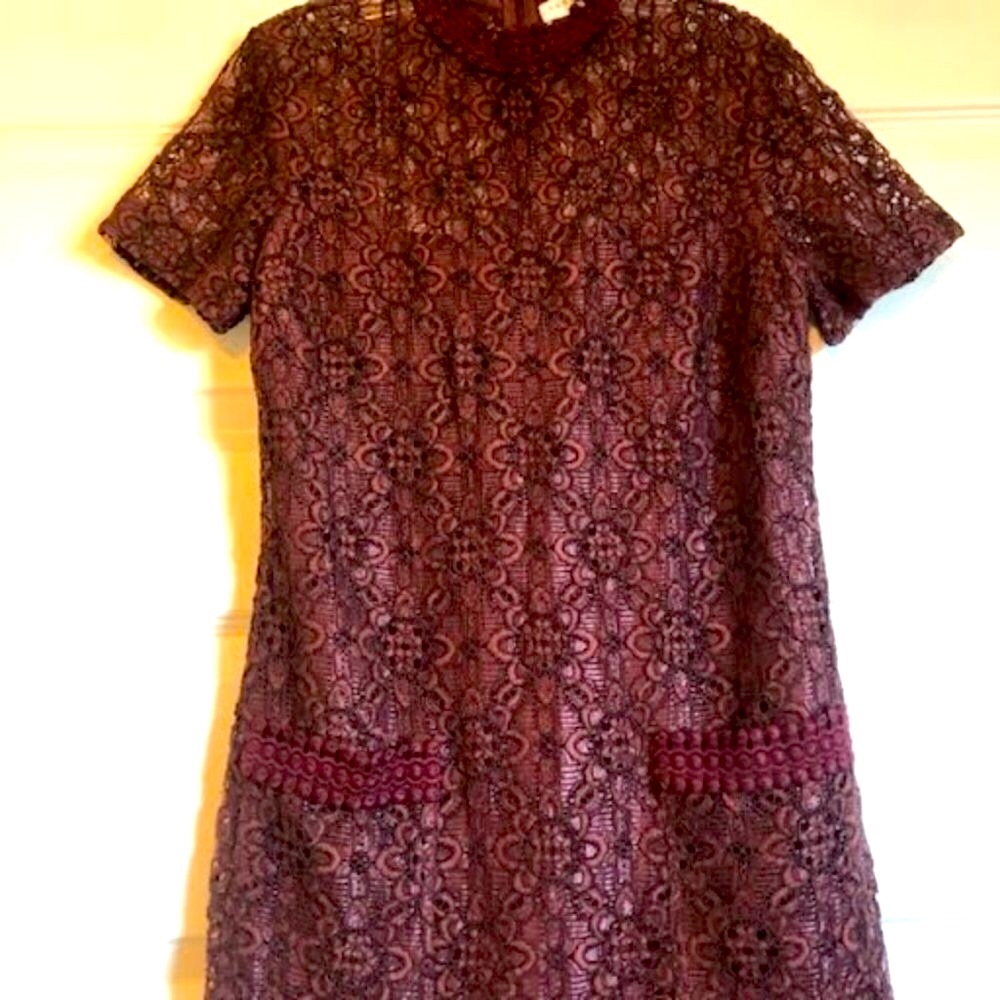 NWT SANDRO Paris Bordaux Floral Lace Mini Shift Dress Short Sleeve 6 - Picture 6 of 10